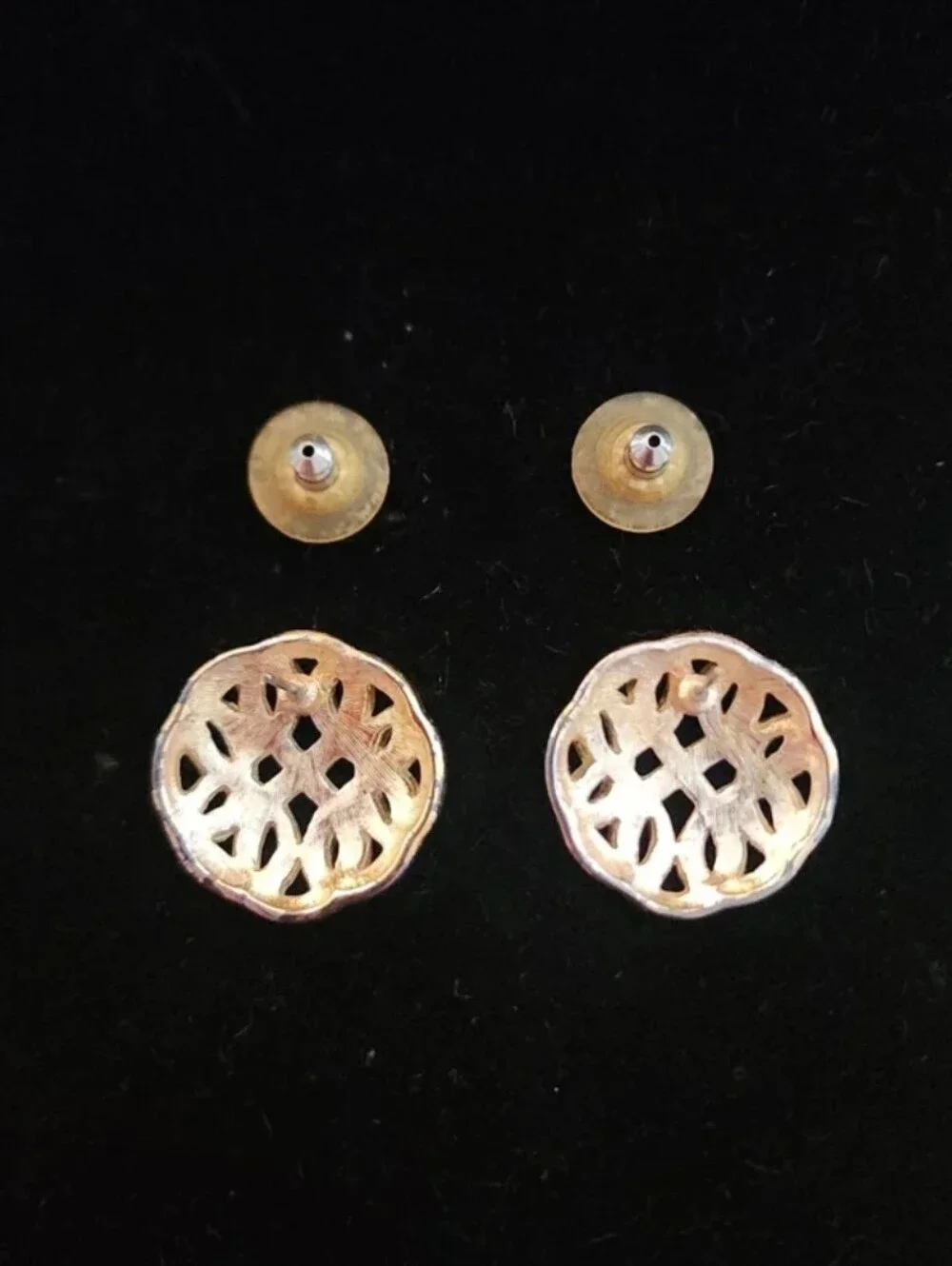 Vintage 80's Round Matte Silver Tone Basket Weave Open Work Pierced Earrings